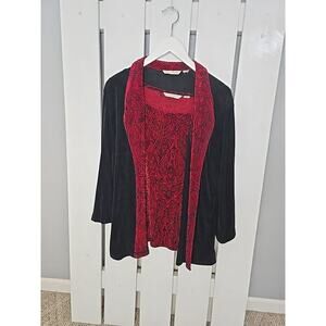 French Laundry Velvet Stretch Black Red Cami Cardigan Large Whimsigoth Vamp‎